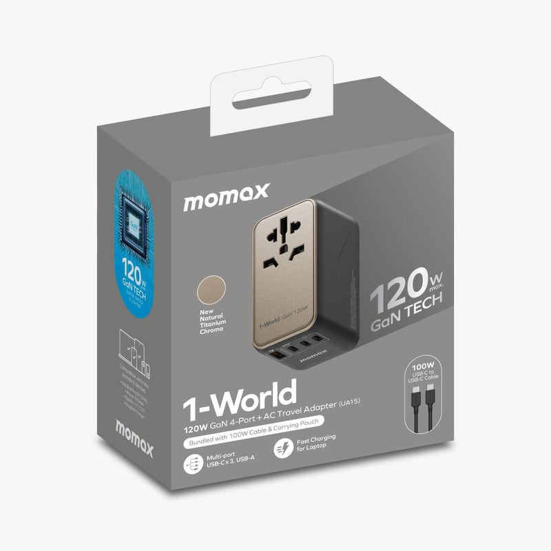 MOMAX 1-World 120W GaN 方便式旅行插座 UA15UKGS