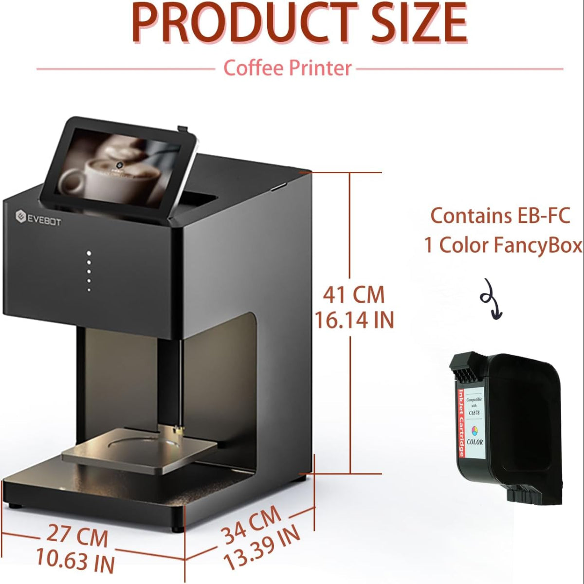 EVEBOT Color Coffee Printer 彩色咖啡打印機 EB-FC1 - 尺寸細節展示