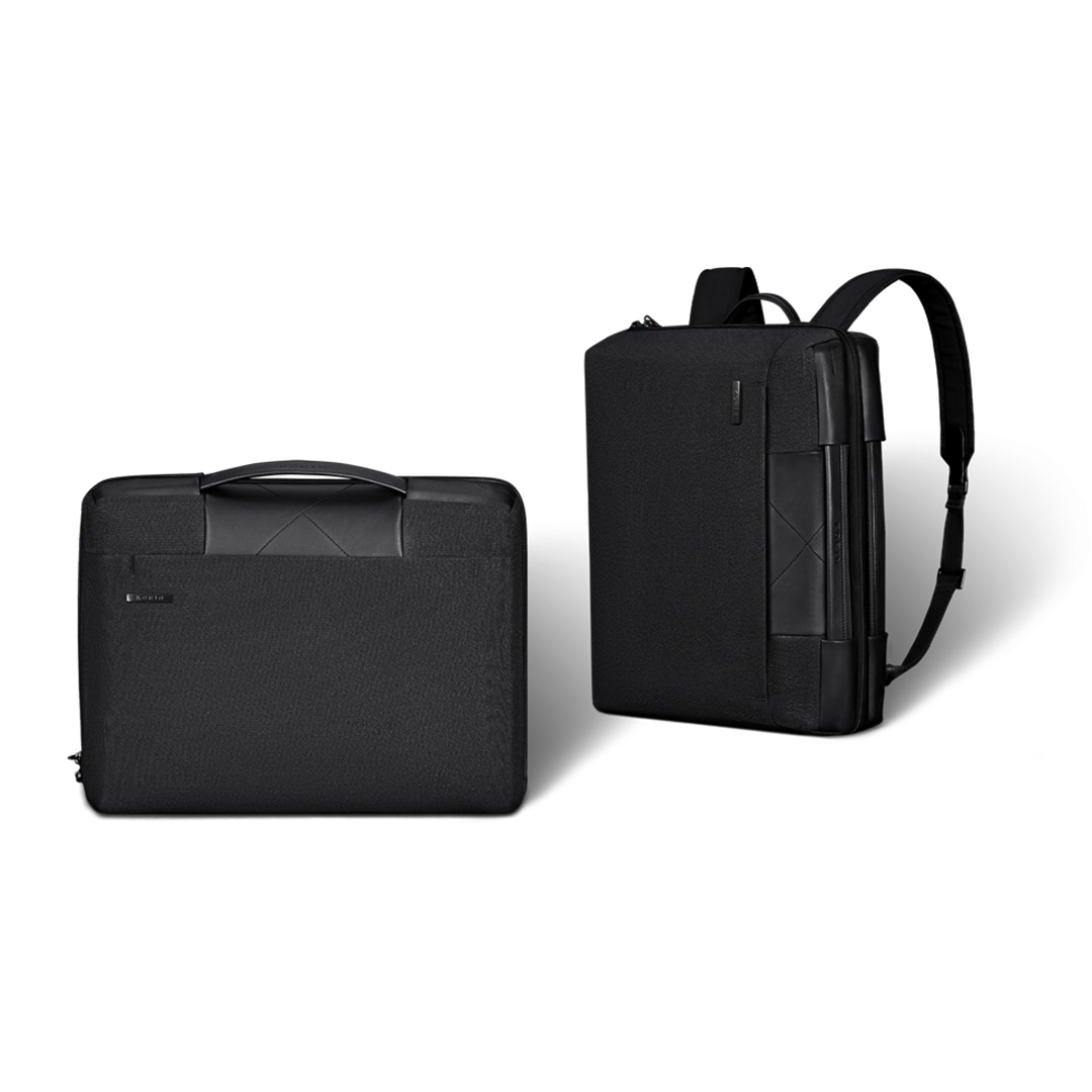 KORIN ClickPack Compack 智能防盜背包，展示時尚黑色外觀與指紋鎖功能。