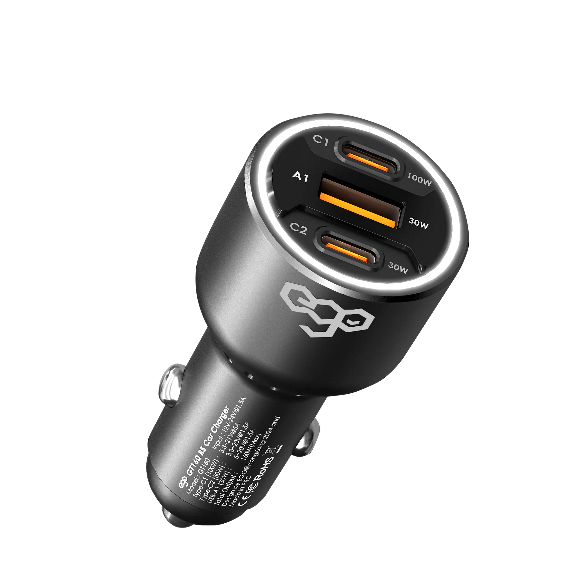 EGO GT160 RS 3USB車充｜160W大功率快充｜三口快充設計
