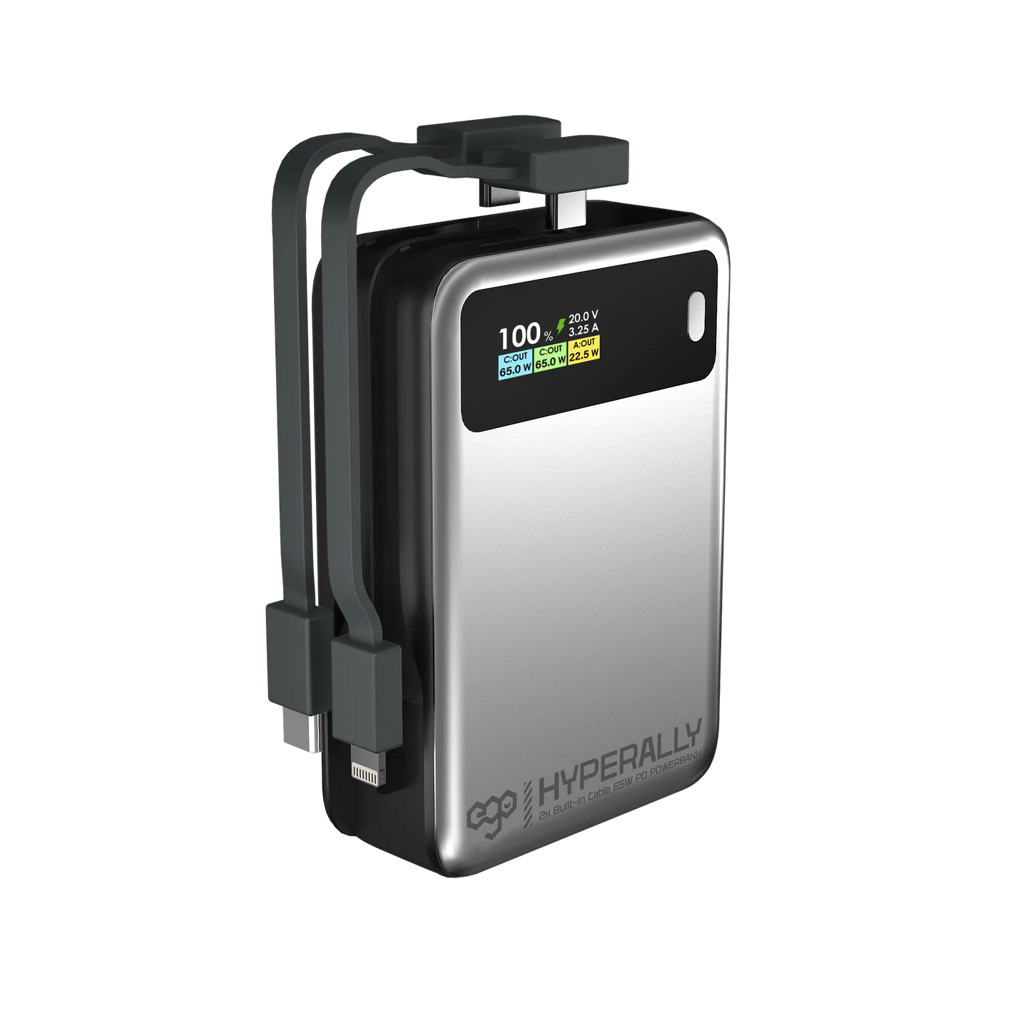 HyperAlly² 20K 行動電源，65W PD 快充，OLED 顯示屏設計