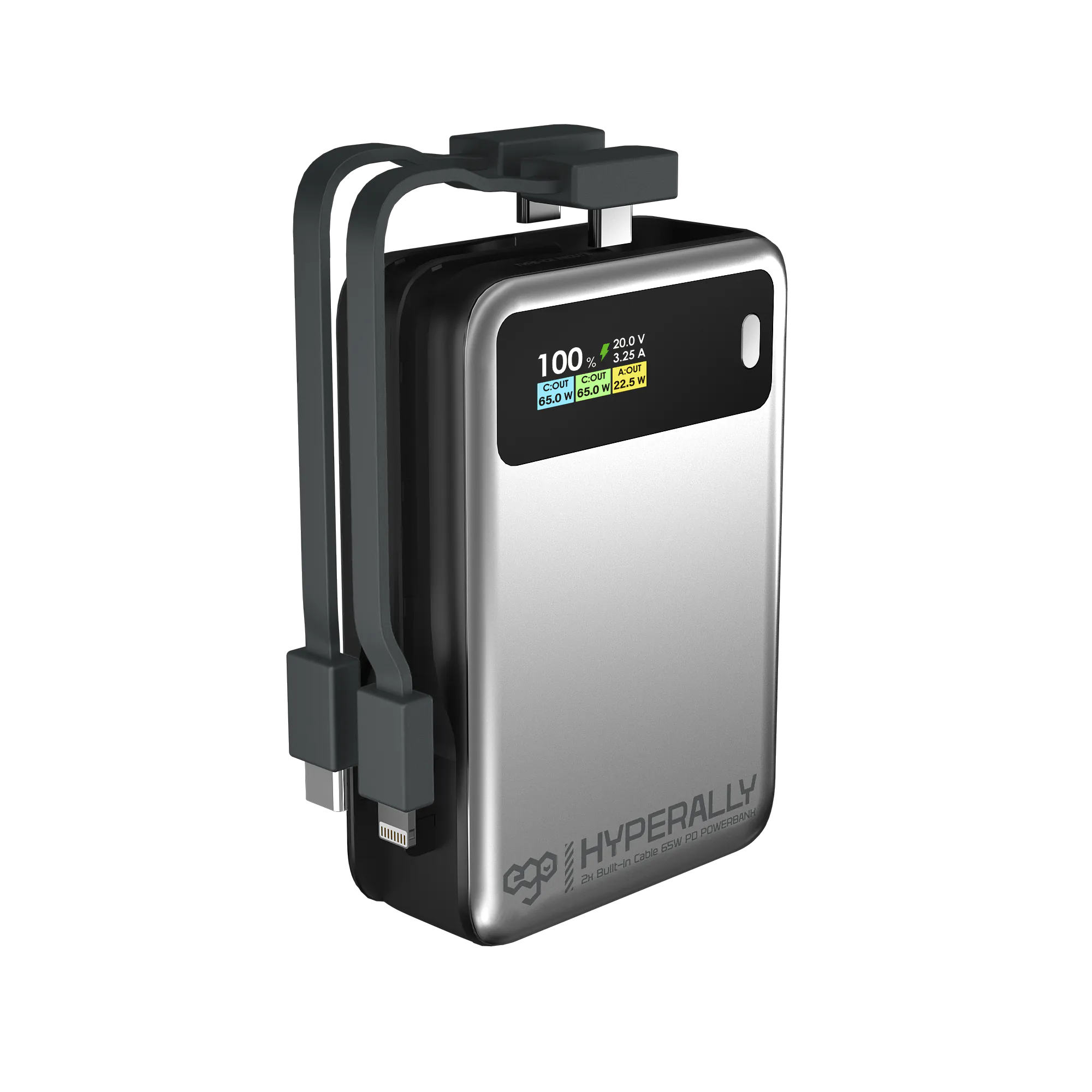HyperAlly² 20K 行動電源，65W PD 快充，OLED 顯示屏設計