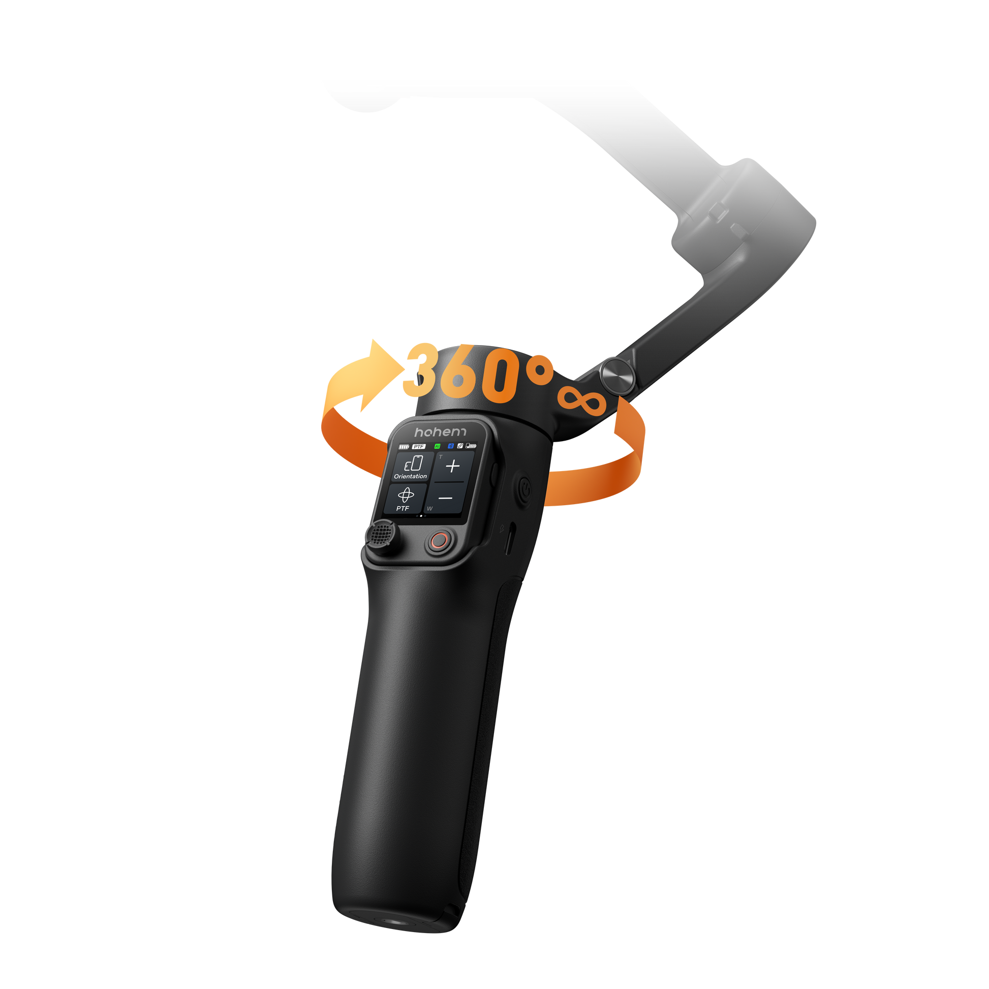 HOHEM Isteady V3 手機雲台 - 自拍杆伸展與自拍角度示意