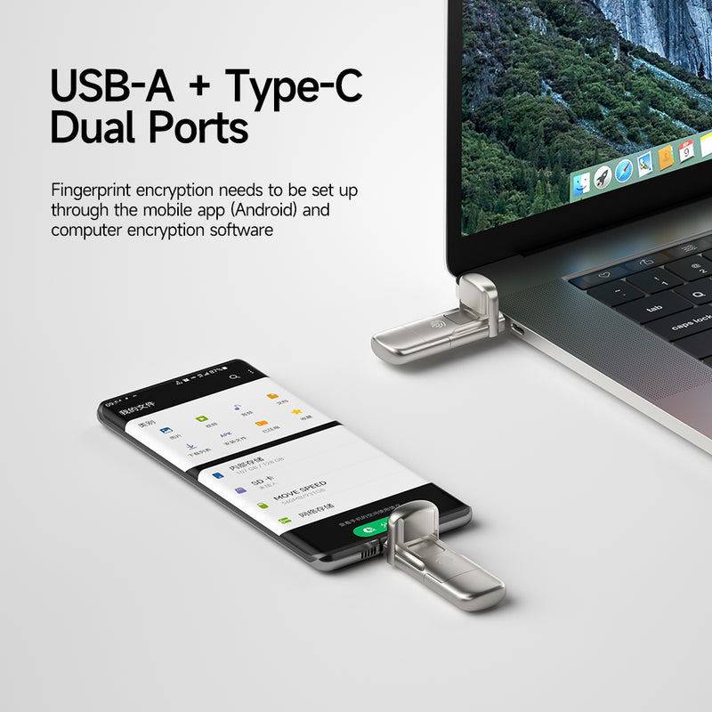 MOVESPEED USB3.2 Type-C雙接口加密外置硬盤 YSUYC-1TSN 指紋加密