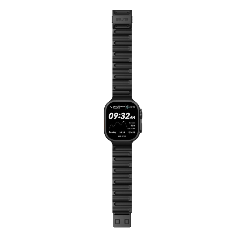 AULUMU C01 Hi-Per 鈦合金錶帶，展示精緻工藝與輕量設計的鈦合黑色款。