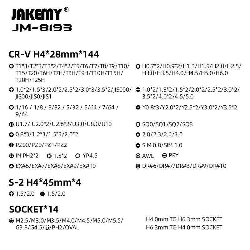 JAKEMY 180合1 CR-V 電動螺絲刀頭精密迷你工具箱 JM-8193