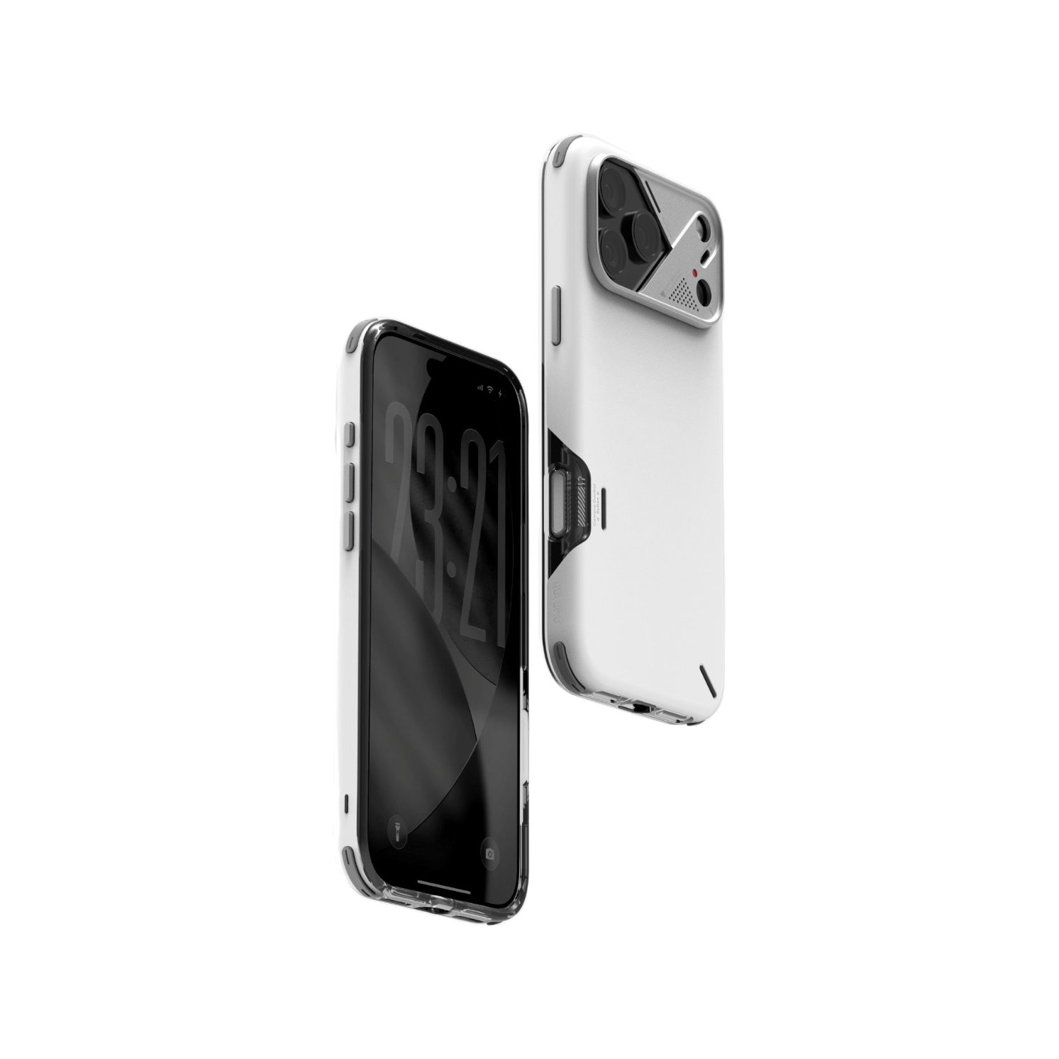 AULUMU 防震手機殼 白色款 正面與背面展示，iPhone 17 Pro 相容，鋁合金鏡頭框設計