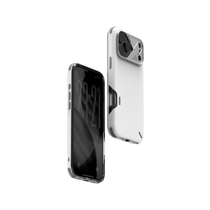 AULUMU 防震手機殼 白色款 正面與背面展示，iPhone 17 Pro 相容，鋁合金鏡頭框設計