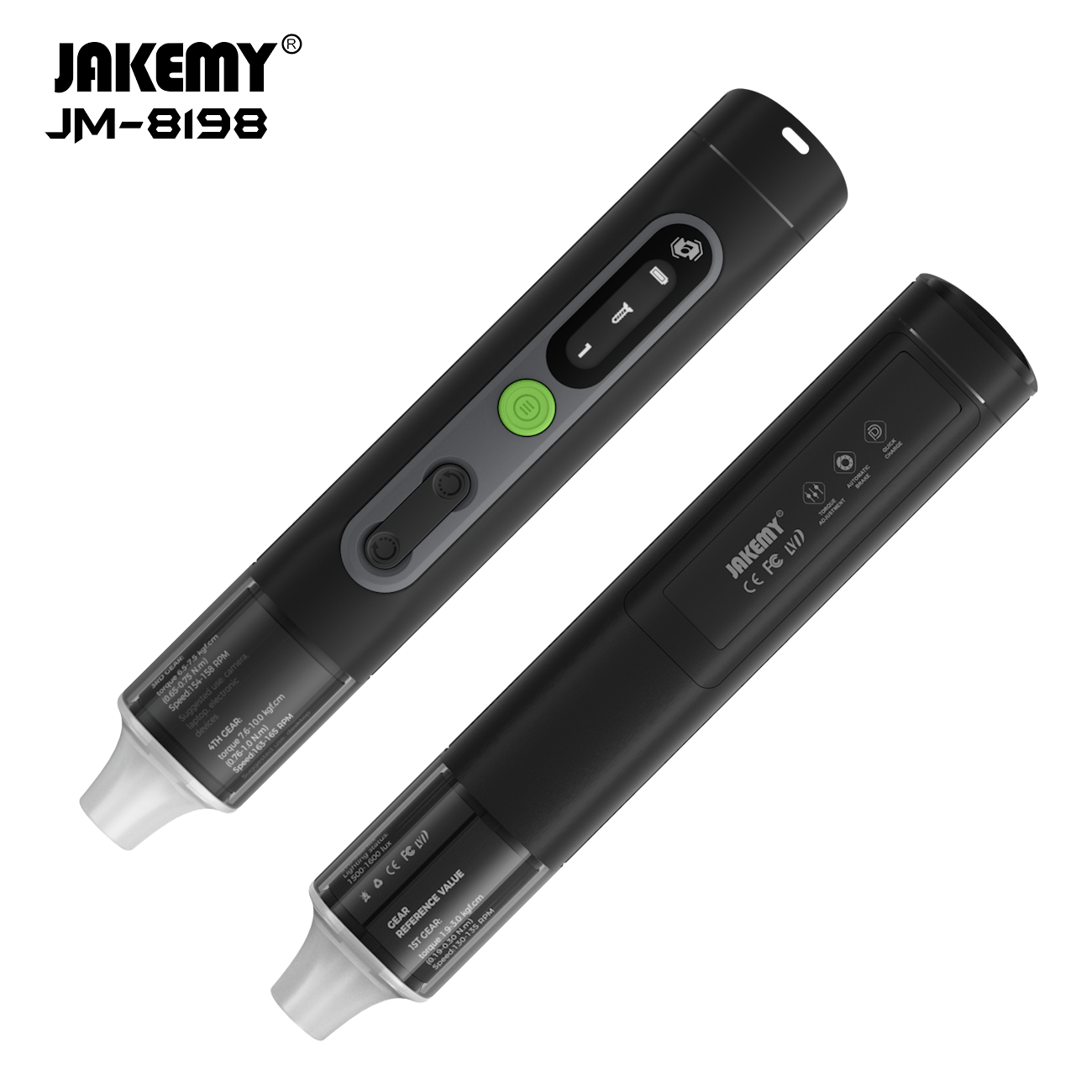 JM-8198 配備電動扭力螺絲批，支援 1NM 電動扭力及雙模式操作