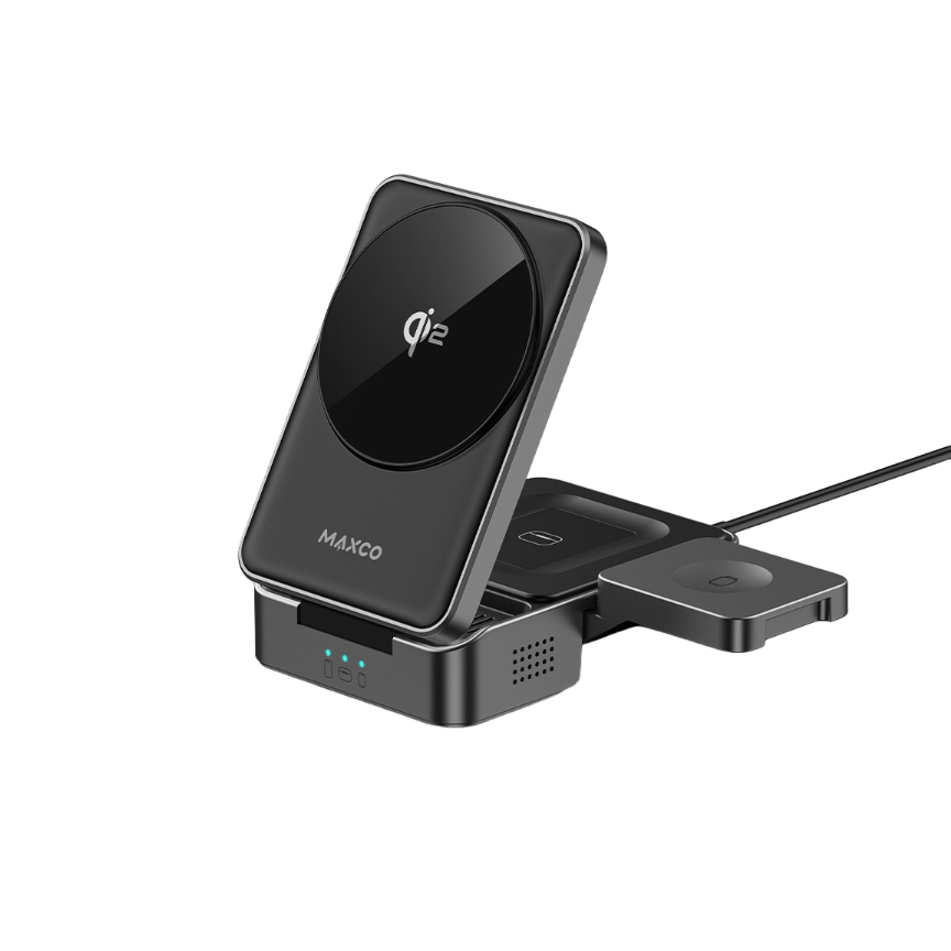 Maxco Qi2 3合1磁吸無線充電器全景展示