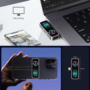MagSafe 磁吸功能展示：將 SSD 安裝於 iPhone 背面的便攜使用場景圖