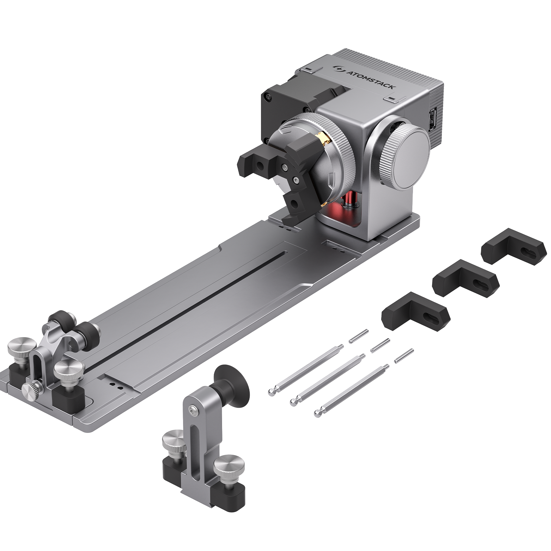 ATOMSTACK R8 Rotary Chuck 多款夾爪配件（L形/梯形/六角）展示