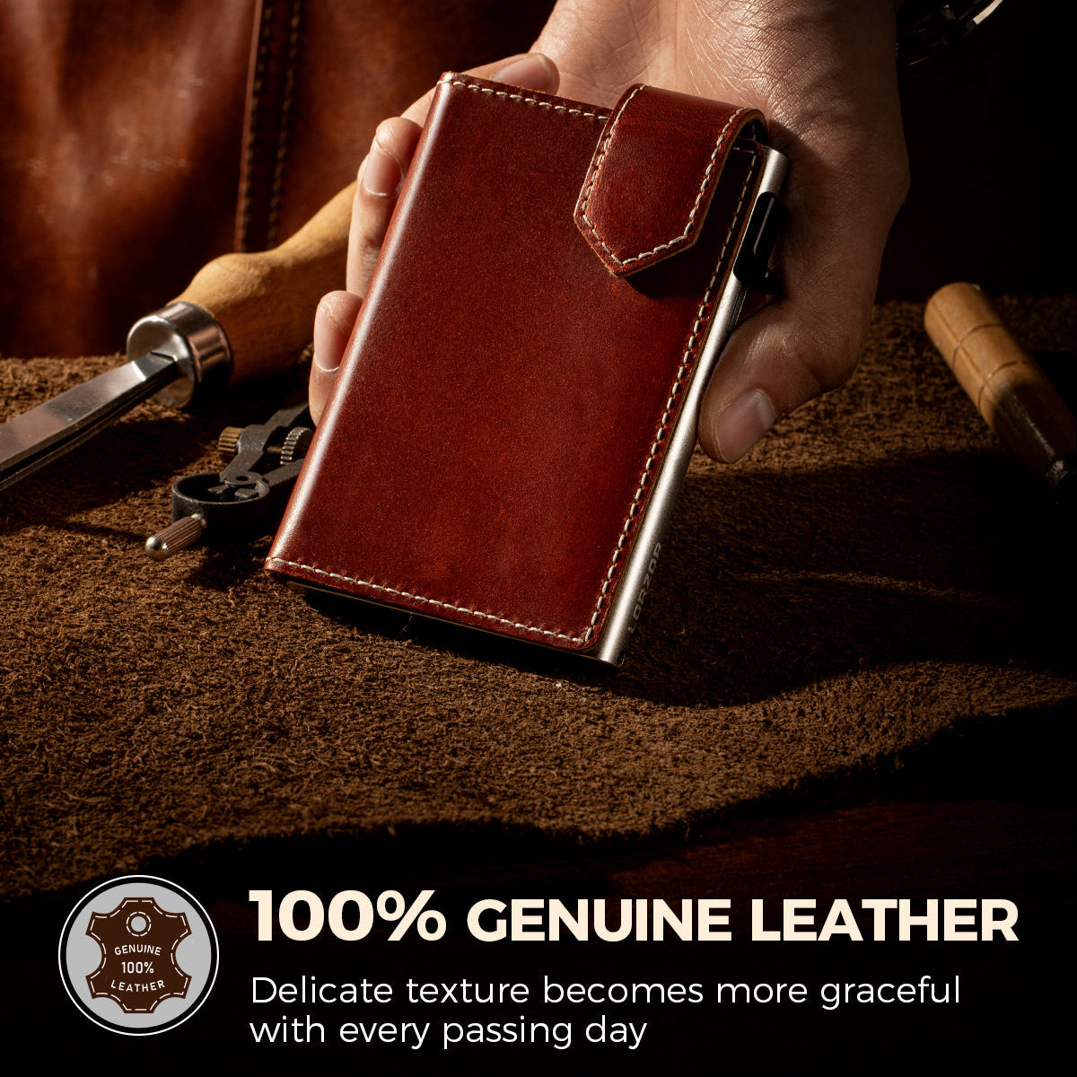 LORZOR Mens Leather Wallet GM4 真皮彈卡銀包