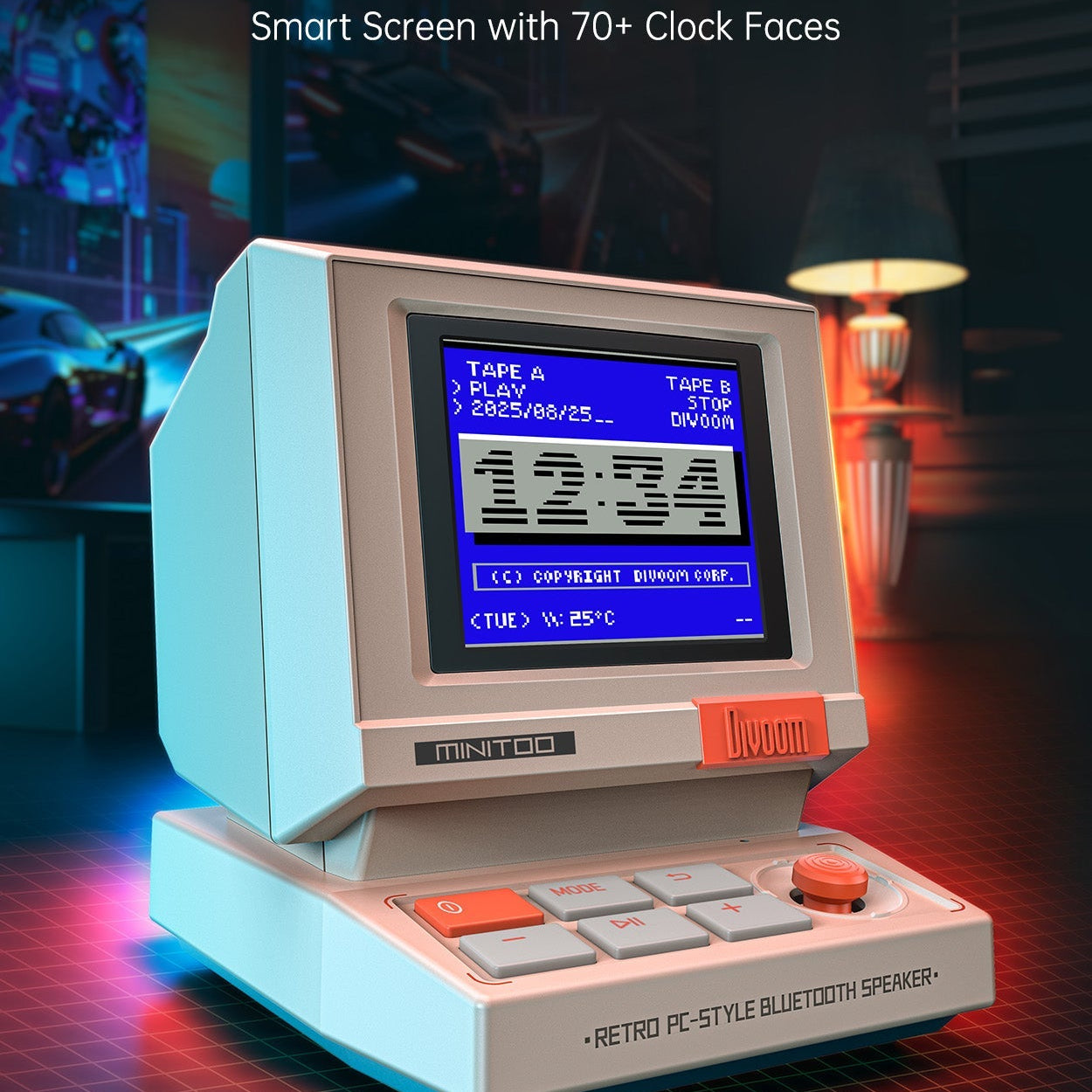 DIVOOM MiniToo 復古PC桌上藍牙喇叭｜1.77吋像素屏｜USB音訊｜鬧鐘白噪音