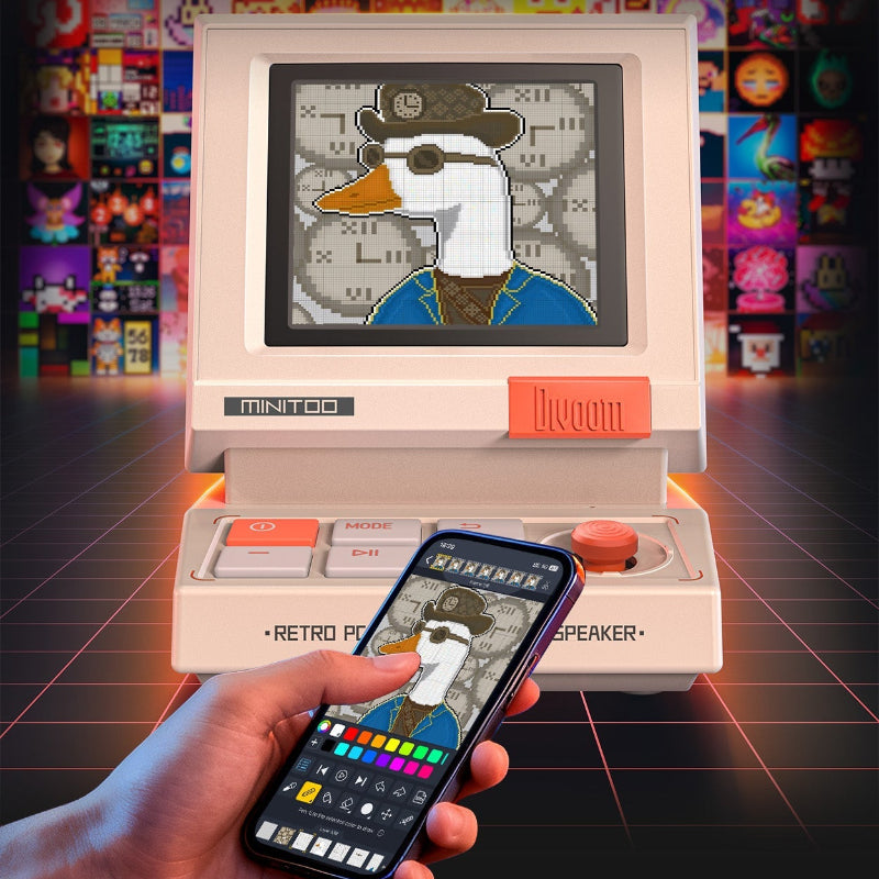 DIVOOM MiniToo 復古PC桌上藍牙喇叭｜1.77吋像素屏｜USB音訊｜鬧鐘白噪音