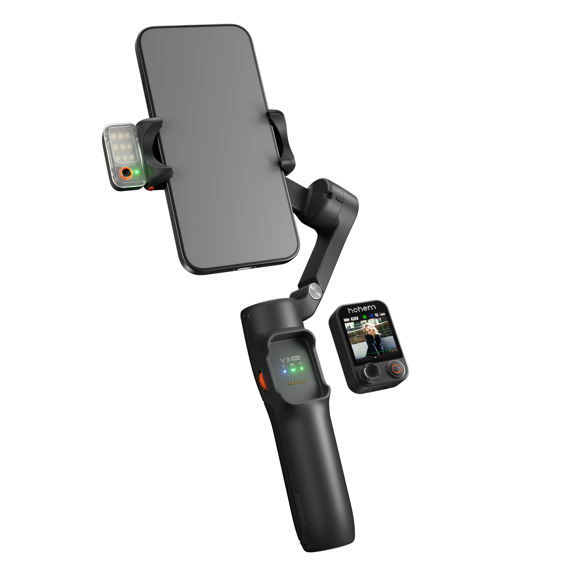 HOHEM Isteady V3 手機雲台 - 握柄操控與控制器細節示意