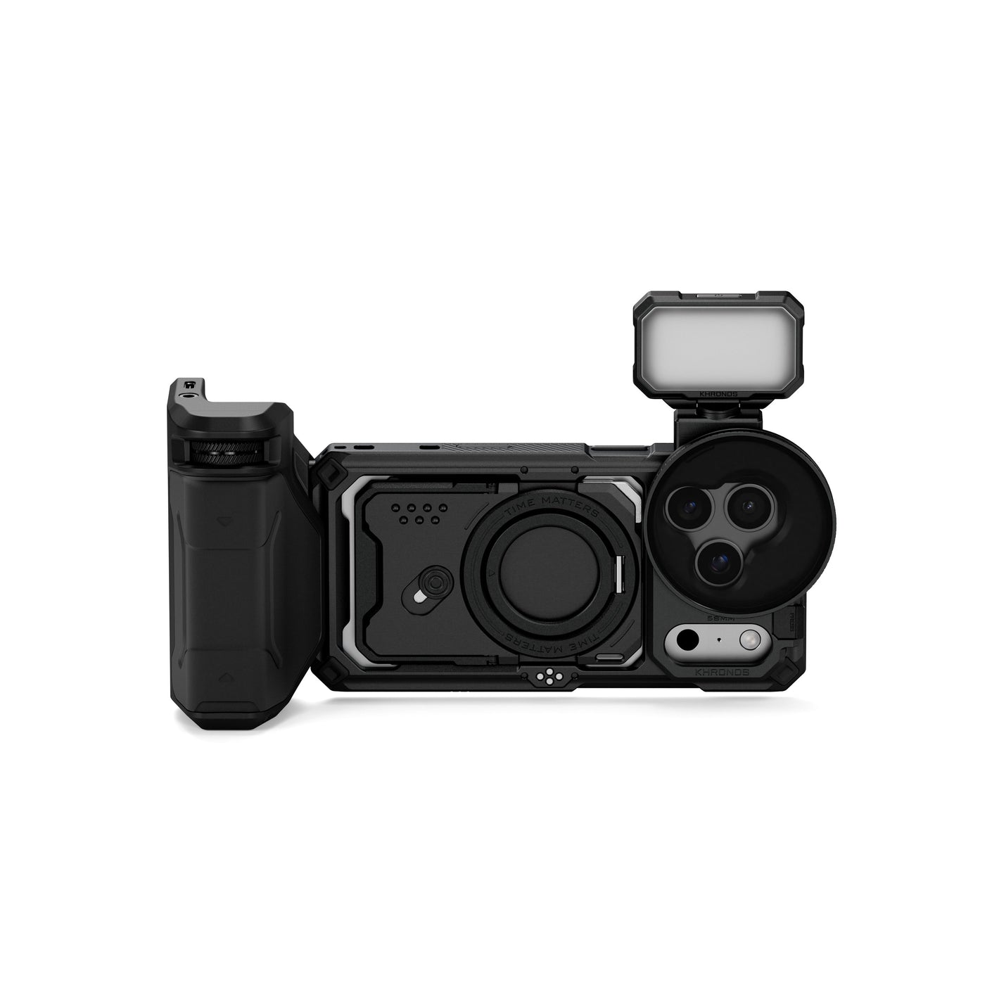 TILTA KHRONOS Street Snap Kit 展示完整套裝，包括保護殼、手柄、LED 燈與濾鏡。