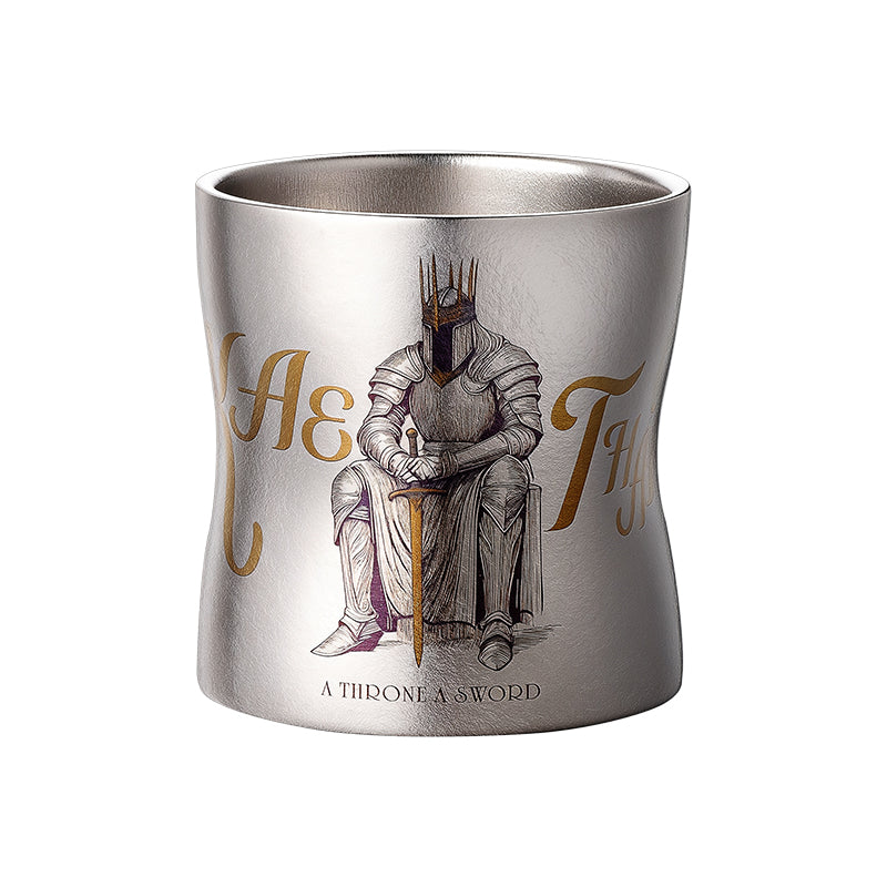 ETELF Titanium Coffee Cup ｜純鈦咖啡杯-銀色 王座造型 正面外觀展示