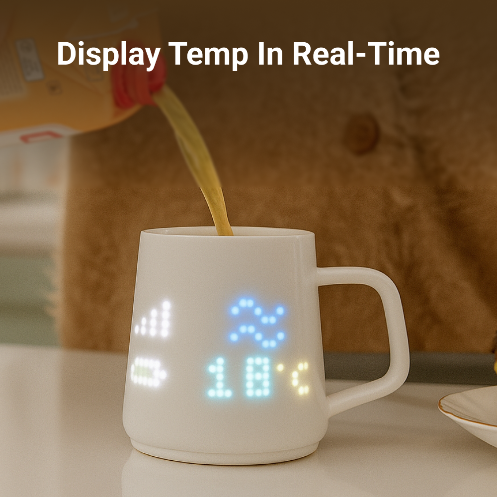 PIXELMUG P1 智能杯 - 顯示實時溫度與天氣功能，適合日常家居及辦公使用