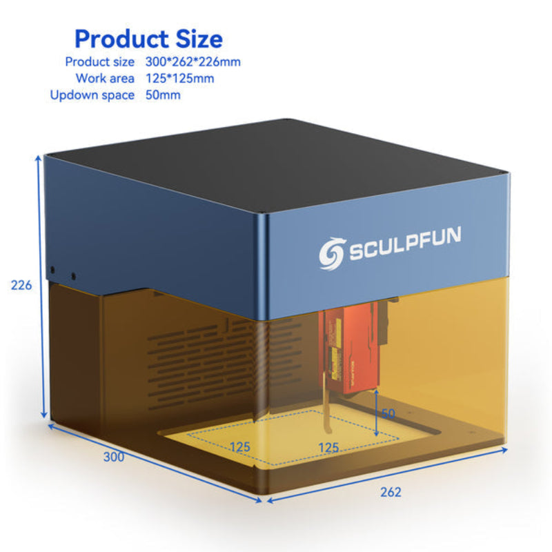 SCULPFUN iCube Pro 便攜式鐳射雕刻機  尺寸展示圖