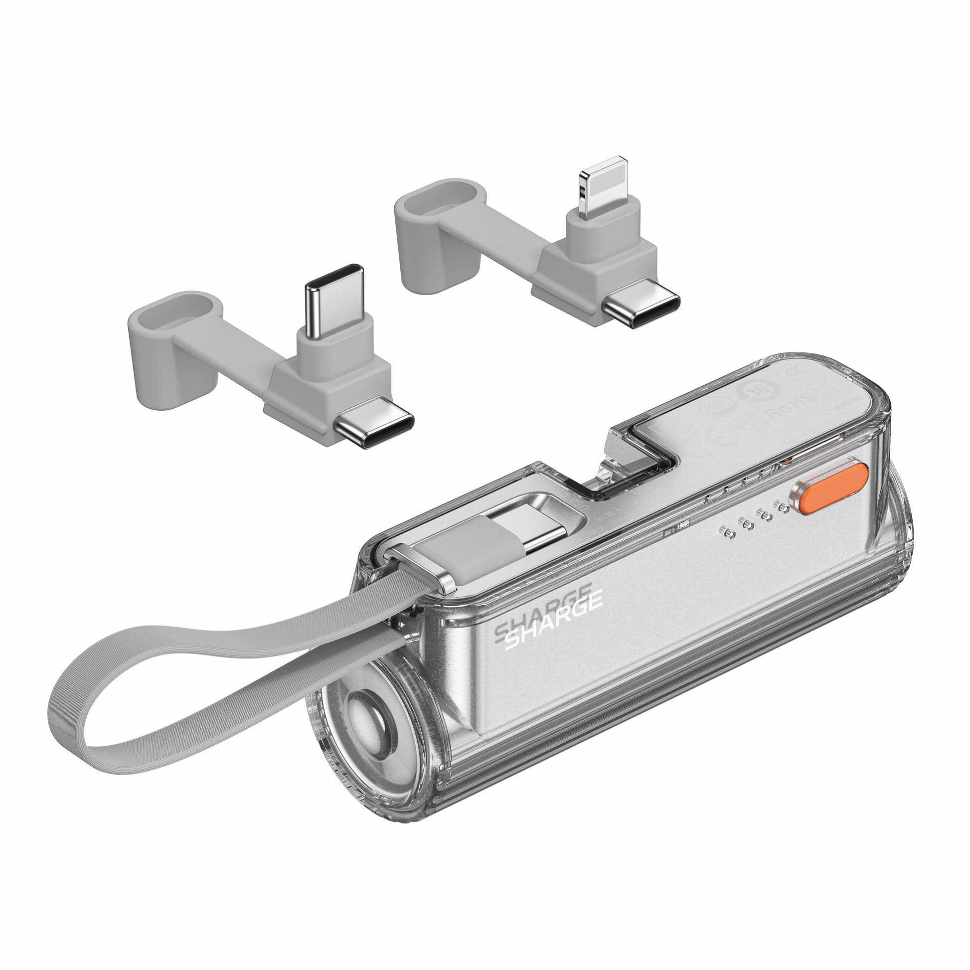 SHARGE Flow Mini 2 內置 Type-C 和 Lightning 插頭，支援多設備充電