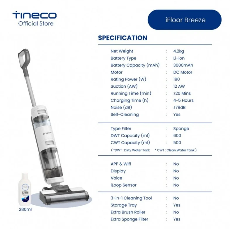 TINECO iFloor Breeze 乾濕兩用吸塵機